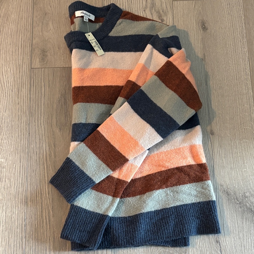 Madewell Crewneck Sweater in Striped Blue and Brown